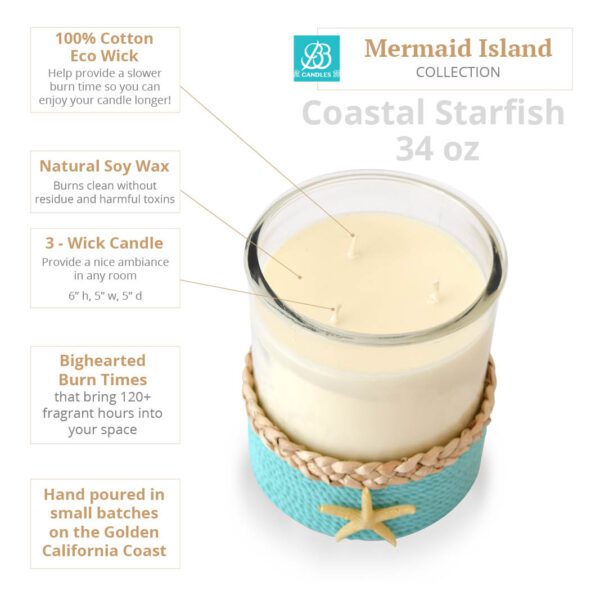 Mermaid island coastal starfish candle.