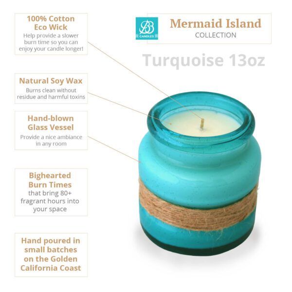 Mermaid island turquoise jar candle.