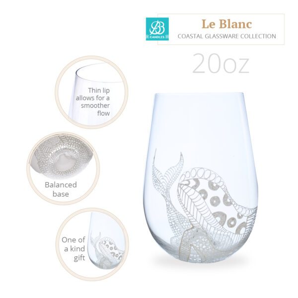 A Le Blanc hand-painted wine glass featuring a beautiful mermaid image.