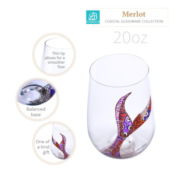 A stemless Merlot glass with a mermaid on it.