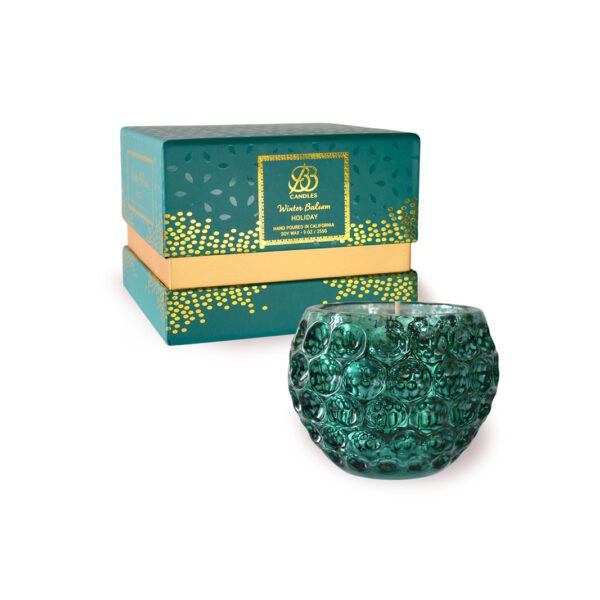 An Emerald Winter Balsam candle vessel