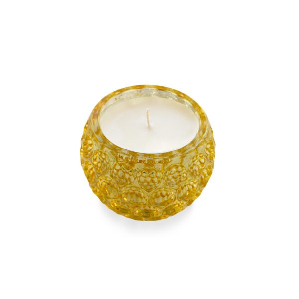 A yellow candle on a white background.