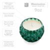 An image of a 9oz-Pink Champagne- Rose Gold mercury glass candle with information about it.