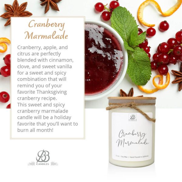 Captivate your senses with the enticing aroma of our Cranberry Marmalade soy candle.