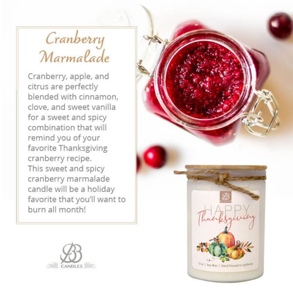 Cranberry Marmalade soy candle with a delightful aroma of Cranberry Marmalade.