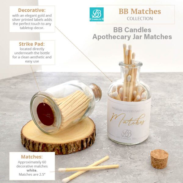 Bb candles apothecary jar matches.